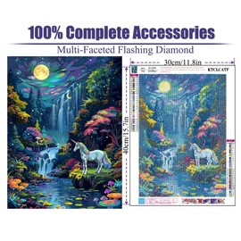 Diamond Painting Beautiful Unicorn Tree Waterfall Moon by Number Kits,Starry Sky Diamond Art Kit Paint for Adults Beginner Gem Diamond Paintings Arts Craft for Home Wall Decor Gift 11.8x15.7in