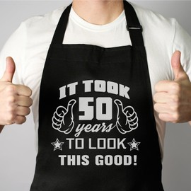 50th Birthday Gifts for Men, Apron Gifts for Husband Wife Friends, Kitchen Chef Aprons with 2 Pockets
