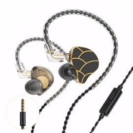 H818 in Ear Monitors Headphones Wired with Dual Magnetic Dynamic HiFi Earphones, IEM Earphones Gaming Earbuds with Microphones Bass Stereo Noise Isolating, 3.5mm Tangle-Free Cord (Black with Mic)
