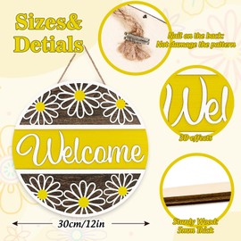 JarThenaAMCS 3D Daisy Welcome Door Sign Yellow White Flower Wooden Hanging Sign Front Door Hanger for Indoor Outdoor Farmhouse Home Porch Window Decor