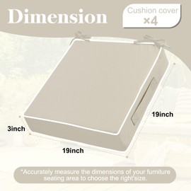 Leinuosen 4 Pcs Patio Cushion Covers, 19'' x 19'' x 3'' Waterproof Cushion Replacement for Furniture Sofa Couch Slip Covers with Adjustable Ties Portable Handle, Cover Only(Beige)