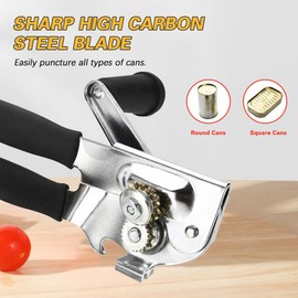 Crank Can Openers Manual with Magnetic,Heavy Duty Commercial Can Opener,Long Big Handle Can Opener for Seniors,Black