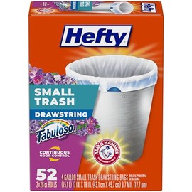 Hefty - Bolsas de basura pequeñas, aroma Fabuloso, 4 galones, 52 unidades | Drawstring Closure, 4G Small White Trash Bags for Bathrooms, Dorm Rooms, H