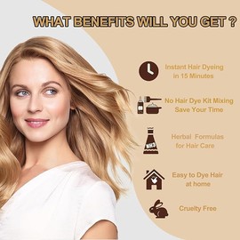 Hair Dye Shampoo 3 en 1 – Shampoo Tinte para Canas para Mujeres y Hombres | Color Golden Brown/Rubio | Cubre Canas Instantáneo, Deja Color Natural y C