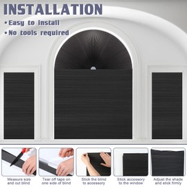 Colingmill 3 Pcs 100% Light Blocking 72 x 36 Half Window Shades Half Circle Arch Window Shades Blackout Arch Blinds for Indoor Pleated Fabric Cellular Blinds Easy Cut and Install(Black)