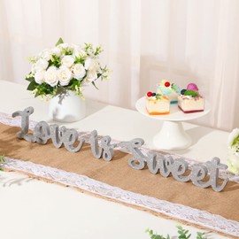 Love Is Sweet Table Decor Hollow Love Sign Wooden Love Is Sweet Sign for Dessert Table Freestanding Love Wood Sign Love Is Sweet Signs Wooden Letter Love Table Top for Wedding Shelf (Glitter Silver)