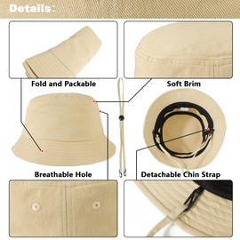 TAGVO XL/XXL Fishing Hat Men Women Large Fishing Hat UPF50+ Cotton Bucket Hat Foldable UV Protection Sun Hat with Wide Brim, D-beige