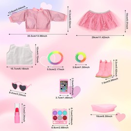 11 Pcs American 18 Inch Doll Clothes & Makeup Accessories Include Beret T-Shirt Jacket Skirt Boots Phone Doll Makeup Playset Eye Shadow Lipstic for 18 Inch Girl Dolls (NO Dolls)