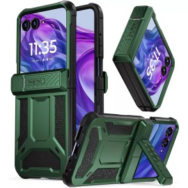 For Moto Razr Plus 2024 Case Poetic with Kickstand Shockproof Rugged Cover Green