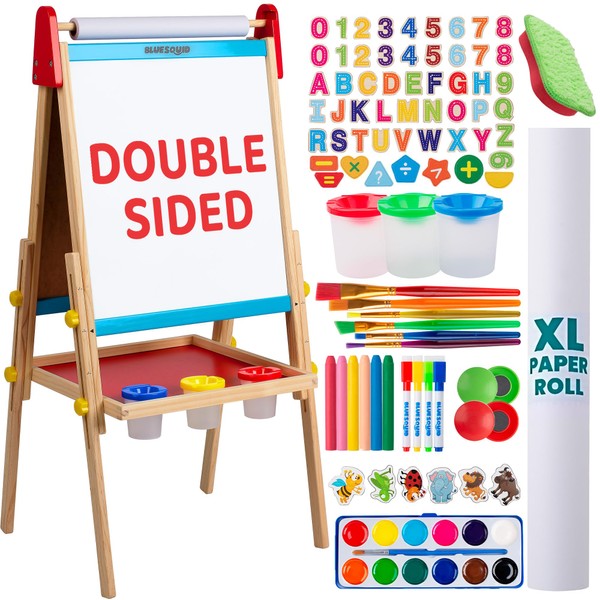 Blue Squid Art Easel for Kids - Dual-Sided Adjustable Wooden
