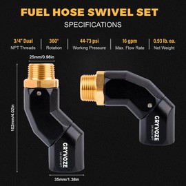 GRYVOZE 2PCS 3/4 Inch NPT Fuel Hose Nozzle Swivel - Multi Plane 360° Rotating Connector for Fuel, Water, Diesel, Gasoline, Kerosene Transfer Pumps, Tanks, and Nozzles