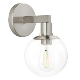 Linea Modern Brushed Nickel Globe Wall Sconce - Sferra Clear Glass Wall Light Fixture for Bathroom Vanity Light Over Mirror, Living Room, Bedroom and Hallway - Edison LED Bulb Included, UL Listed