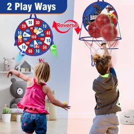 Basketball Hoop with Dartboard Set for Children, 2 in 1 Dartboard and Mini Basketball Hoop Room Toy, Foldable Indoor and Outdoor Throwing Game Gift for Children, Girls and Boys