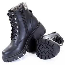 MILOCACA Women's Lace Up High Top Platform Black Boots With Thick Sole, Side Zipper Shoes, MC-2302BK, U.S. SIZE 6.5