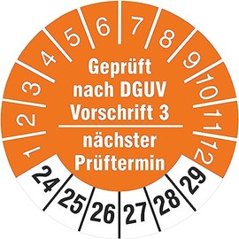 1000 Test Badges 18 mm Tested According to DGUV Regulations 3 Next Test Date 2024-2029 Test Labels