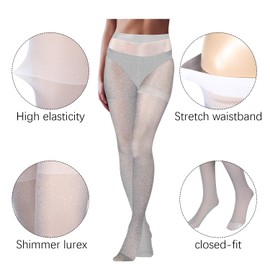 SATINIOR 3 Pairs Metallic Tights Women's Shimmer Tights Shiny Elastic High Waist Pantyhose for Valentine Dating Outfit (Black mix gold, White-silver, Grey-silver)