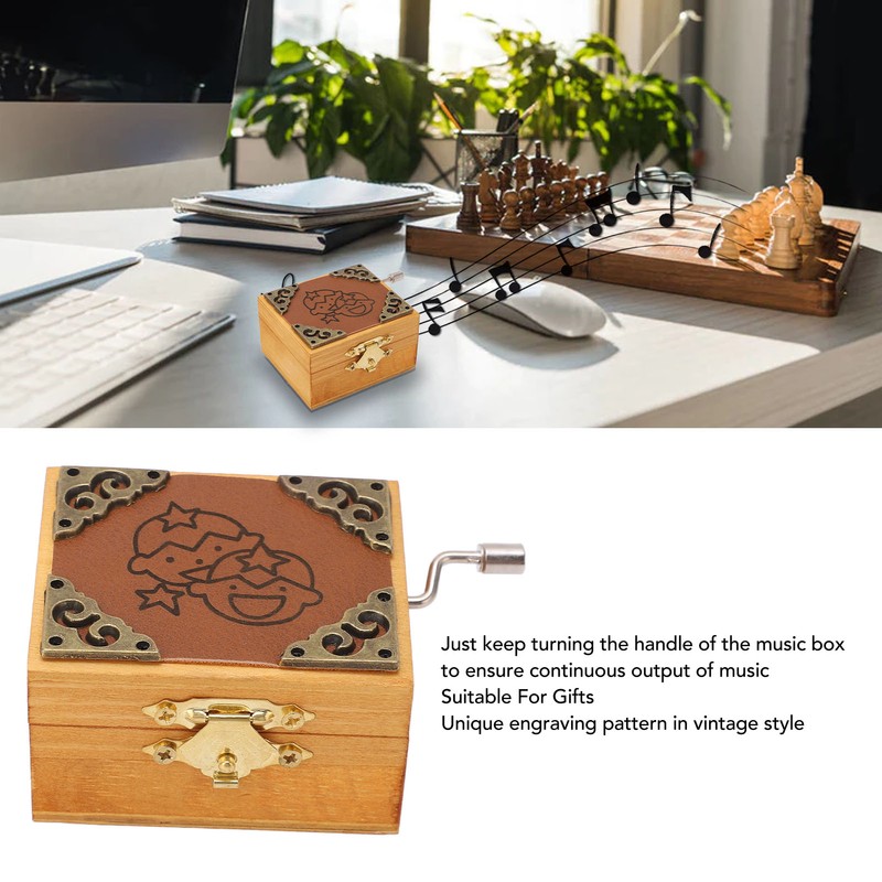 Hand Cranked Music Box Mini Portable Gemini Pattern Retro Style