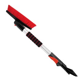 HEYNER® Ice Scraper with Broom Windscreen Scraper with Brass Blade, Extendable with Rotating Snow Brush