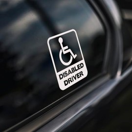 Disabled Driver Vinyl Decal Sticker, Disability Blue Badge Holder Wheelchair Car Van Window Bumper Sticker, Disability Car Parking Safety Car Sticker (120mm x 140mm (LxH))