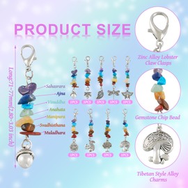9 Pcs Chakra Gemstone Chip Keychain Charms Chakra Gemstone Stitch Markers Healing Chakra Chip Beads Hanging Pendants with Lobster Claw Clasp for Bracelet Necklace Jewelry Making
