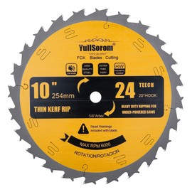 YullSorom 10 Inch Thin Kerf Ripping Table Saw Blade TCT 24 Teeth FTG 5/8-Inch Arbor for Wood Cutting