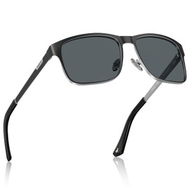 CARFIA Spring Hinges Polarized Mens Sunglasses UV400 Protection Metal Anti-glare Driving Shades with Grid Pattern Temples