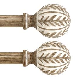 QDWIS 2 Pack Boho Wood Curtain Rods for Windows 48 to 84 inch, 1" Adjustable Heavy Duty Window Curtain Rod with Imitation Wood Grain Finials,Rustic Decorative Drapery Rods Set,Size:36-88''