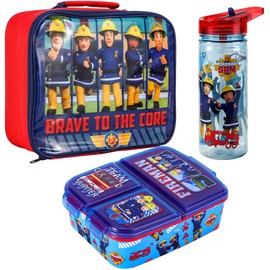 Zawadi Global Fireman Sam Kids Childrens Lunch Box Set – Insulated Lunch Bag, Multicompartment Lunch Box & 580ml Water Bottle - School Travel Lunch Food Set, BPA Free
