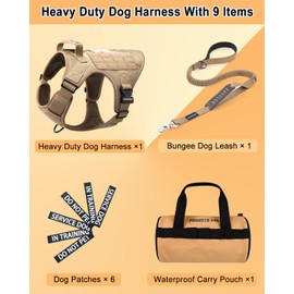 Reflective Service Dog in Training Vest Harness Leash Set for Medium Large Dogs, Adjustable Heavy Duty Brown Padded Dog Harness, with Front Clip and Metal Buckles Do Not Pet for Training, Hiking