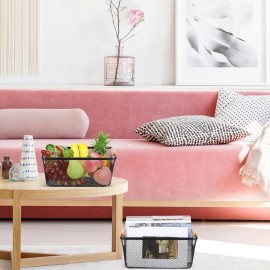 Ziliny Metal Wire Storage Baskets with Wooden Handles, 4 Pack Mesh Organizer Bin, Black