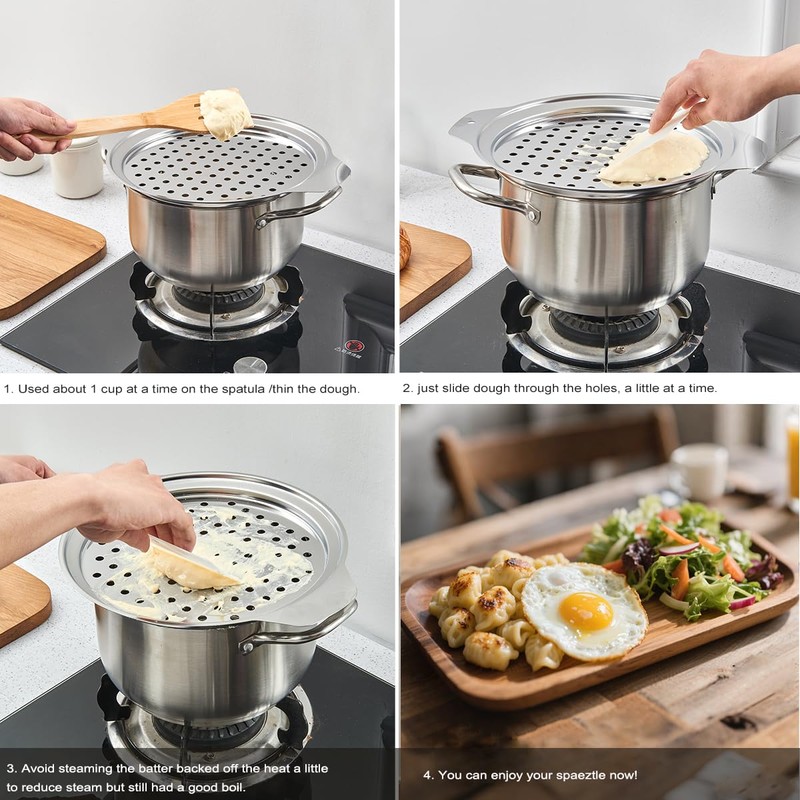 Premium Stainless Steel Spaetzle Maker Lid with Scraper, Traditional German