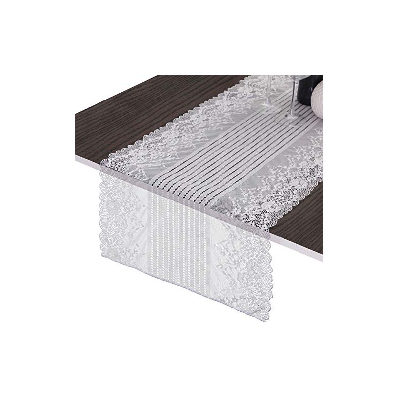 mookaitedecor White Lace Table Runner for Wedding Decor,Embroidered Floral Table