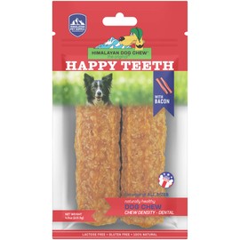 Happy Teeth Natural Cheese Dog Chews | Bacon Flavor | Dental Chew | Protein Rich | Gluten Free - Lactose Free - Wheat Free - Soy Free| USA MADE |2 Happy Teeth Chews per Resealable Pouch