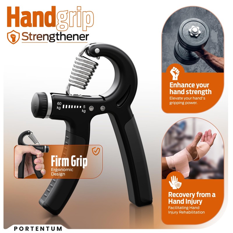PORTENTUM Hand Trainer, Forearm Trainer, Adjustable Resistance 5-60 kg, Hand