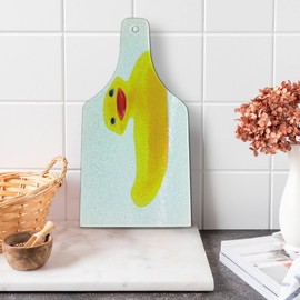 Ambesonne Rubber Duck Cutting Board, Yellow Squeak Ducky Toy Fun Bubble Bath Animal Room Duckling Print, Decorative Tempered Glass Cutting and Serving Board, Wine Bottle Shape, White and Yellow