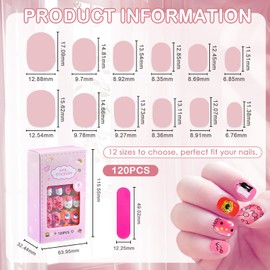 Jotia 120Pcs Press on Nails for Girls, Full Cover Fake Nail Tips Kit Pre Glue Short Stick on Nails for Children Little Girls Nail Art Decoration (B Pattern)