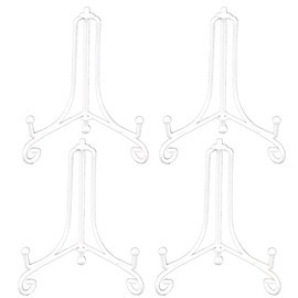 Tincogo (4 pack) 4 Inch White Iron Small Plate Stand Holder, Picture Easel, Display Stand For Cookie, Photo,Placecard or at Weddings, Birthday Party