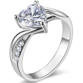 LOTIITEL Heart Cut Cubic Zirconia Crystal 18k Gold Promise Engagement Wedding Rings for Women Her Valentine's Day Jewelry Christmas Gift (Silver, 7)