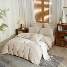 YASMENG Half-Linen Bed Linen, 135 x 200 cm, Beige Bed Linen, Linen and Cotton Bed Linen, Modern, Soft, Breathable, Cuddly Linen Bed Linen, 2-Piece with Zip and 80 x 80 cm Pillowcase