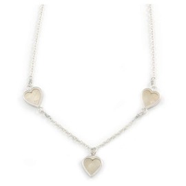 Avalaya Mother of Pearl Triple Heart Necklace In Silver Tone Metal/Romantic Style - 38cm L/ 7cm Ext