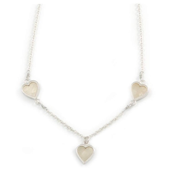 Avalaya Mother of Pearl Triple Heart Necklace In Silver Tone
