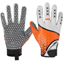 AIGEVTURE Youth Football Gloves Wide Receiver Gloves Best Gifts for Kids Flag Football Gloves Receiving Gloves for Boys Girls Orange White Medium