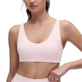 CRZ YOGA Butterluxe Soft Double Lined Sports Bras for Women Scoop Neck Adjustable Straps Yoga Crop Top Lounge Cami Non Padded Strawberry Pink Medium