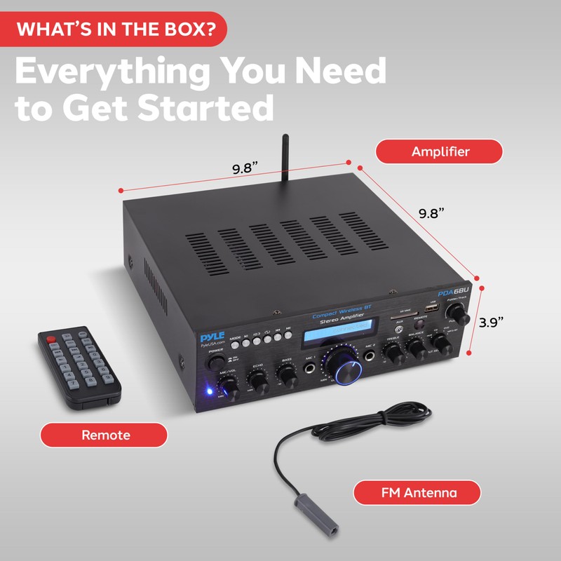 Pyle Wireless Bluetooth Power Amplifier System- 200W Dual Channel Sound
