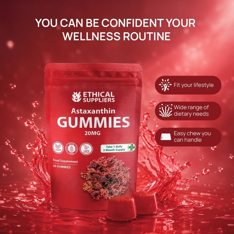 Astaxanthin Gummies - 60 Vegan Astaxanthin 20mg Gummies - 60