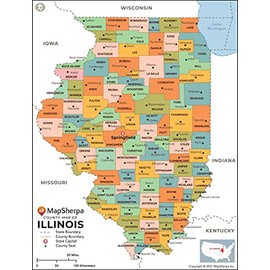 Illinois Counties Map - Standard - 36" x 47.5" Laminated