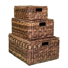BIRDROCK HOME Abaca Nesting Baskets Set of 3 - Handwoven Storage Baskets w/Handles - Box Organizer for Household, Towels, Clothes, Nursery, Toys | Ideal Use in Living Room, Office, Kitchen & Bathroom