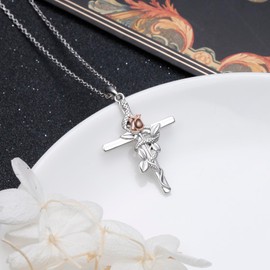DAOCHONG S925 Sterling Silver Rose Flower Snake Cross Pendant Necklace for Women Jewelry Gifts