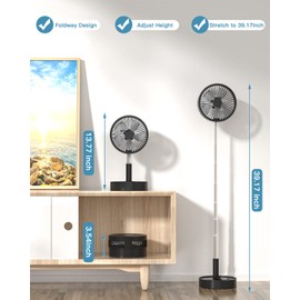 AICase Stand Fan,Folding Portable Telescopic Floor/USB Desk Fan with 7200mAh Rechargeable Battery,4 Speeds Super Quiet Adjustable Height and Head Great for Office Home Outdoor Camping-Black