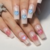 24pcs Glitter Pink Blue Heart Press on Nails Medium Length